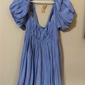 Mustard Seed Blue Puff Sleeve Mini Dress